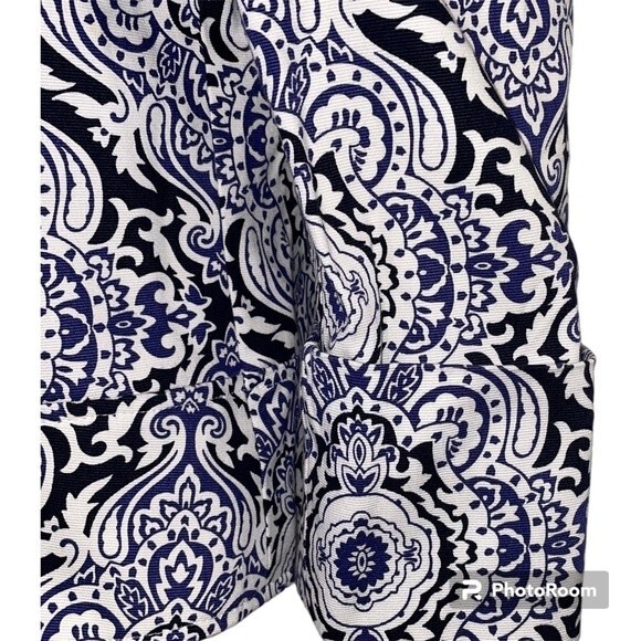 Jones New York Signature Stretch Blue White Black Patterned Blazer Size 4 - Picture 6 of 9